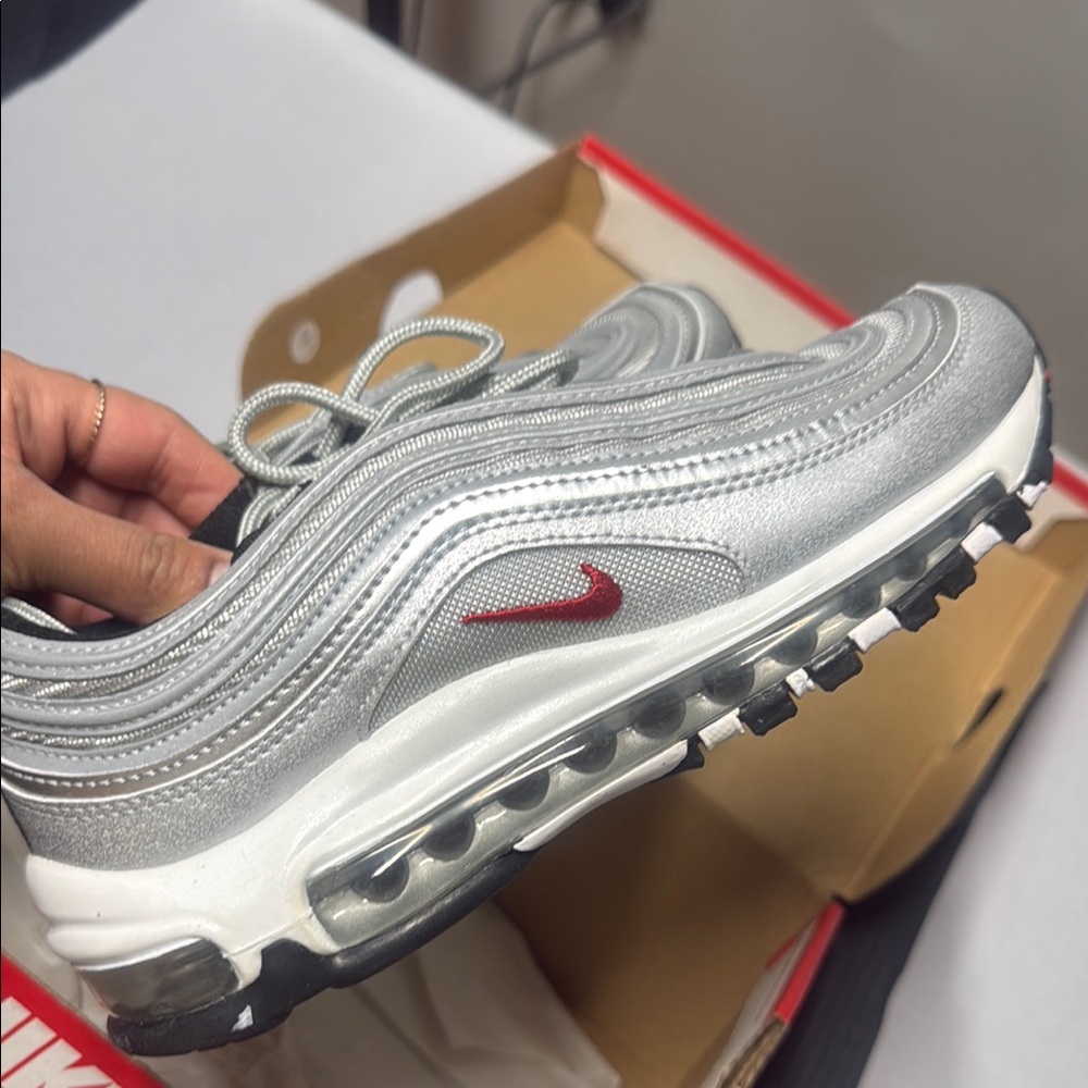 Silver and Red Air Max Sneakers